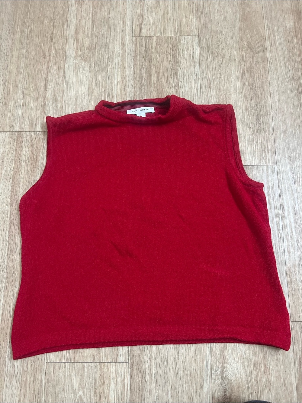St. John Red Sleeveless Crewneck Knit Top